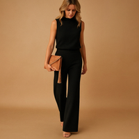 Thekla | Damen Ärmelloser Weites Bein Jumpsuit – Schwarz