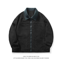 Theo | Herren Gefütterte Cordjacke mit Kontrastkragen – Schwarz