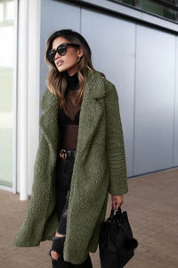 Lara | Damen Langer Teddy Trenchcoat – Grün