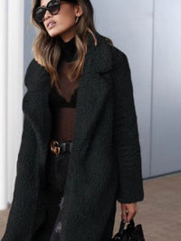 Lara | Damen Langer Teddy Trenchcoat – Schwarz