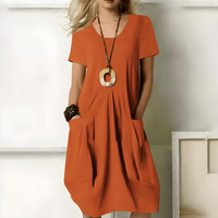 Aaliyah | Damen Lässiges Relaxed Fit Midikleid mit Taschen – Orange