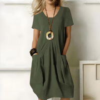 Aaliyah | Damen Lässiges Relaxed Fit Midikleid mit Taschen – Grün