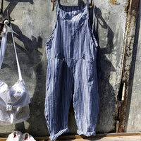Simon | Unisex Vintage Gestreifter Loose-Fit Latzhosen Overall – Blau