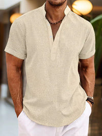 Pablo | Herren Henley Hemd mit Stehkragen – Khaki