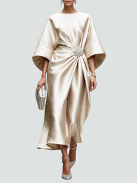 Ute | Damen Elegantes Weiten Ärmeln Abendkleid – Khaki