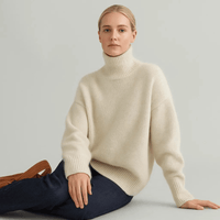 Ania | Damen Weicher Oversized Rollkragenpullover – Beige