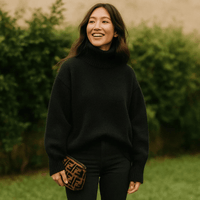 Ania | Damen Weicher Oversized Rollkragenpullover – Schwarz