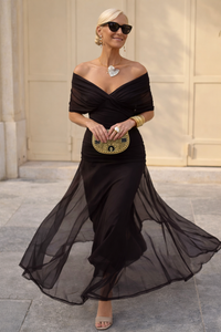 Valentina | Festliches Maxikleid mit V-Ausschnitt – Nachtbraun