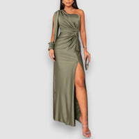 Izzy | Elegantes anspruchsvolles Sommerkleid – Olivgrün