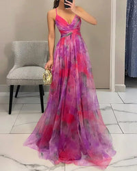Valeria | Damen Maxikleid Floral Elegant Fließend – Rosa