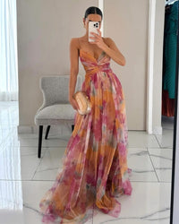 Valeria | Damen Maxikleid Floral Elegant Fließend – Orange