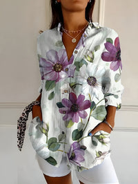 Gabriella | Kerbenausschnitt Mixed Print Bluse – Lila Blumen