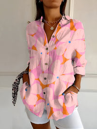 Johanna | Damen Gepunktete Bluse Mit Knopfleiste Und Print – Rosa Geblümt