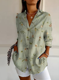 Johanna | Damen Gepunktete Bluse Mit Knopfleiste Und Print – Grün