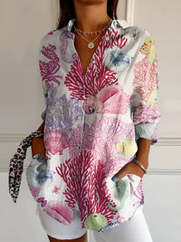 Johanna | Damen Gepunktete Bluse Mit Knopfleiste Und Print – Rosa