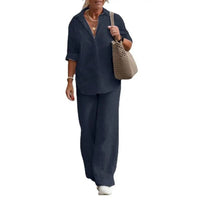 Heidi-Mode | Lässiges Baumwoll-Leinen-Set Für Damen – Marine