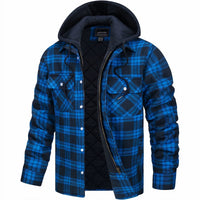 Herren Jacke Kariert Mit Kapuze | Gefüttert Übergangsjacke – Blau