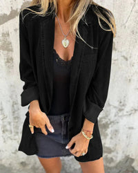 Lea | Eleganter Damenblazer aus klassischem Denim – Schwarz