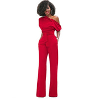 Veronica | Damen One Shoulder Weites Bein Jumpsuit – Rot