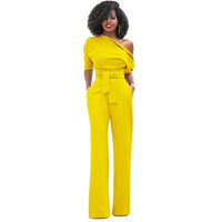 Veronica | Damen One Shoulder Weites Bein Jumpsuit – Gelb