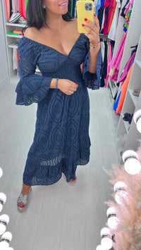 Veronica Kleid mit gerafften Ärmeln – Blau