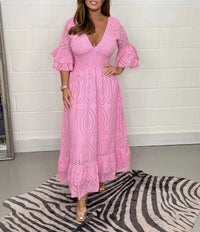 Veronica Kleid mit gerafften Ärmeln – Rosa