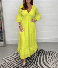 Veronica Kleid mit gerafften Ärmeln – Gelb