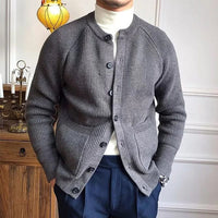 MANFRED - VINTAGE KNOPFSTRICKJACKE – Grau