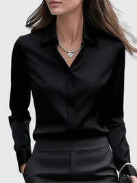 Vivienne | Damen Langarm Hemdbluse mit Kragen – Schwarz