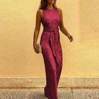 Sofia ärmelloser Jumpsuit | Moderner Clubwear-Jumpsuit mit Glitzer und offenem Rücken – Rot