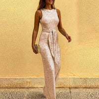 Sofia ärmelloser Jumpsuit | Moderner Clubwear-Jumpsuit mit Glitzer und offenem Rücken – Rosa