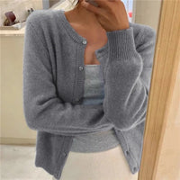 Sofia | Damen Klassiker Aufgesetzte Taschen Strickjacke – Grau