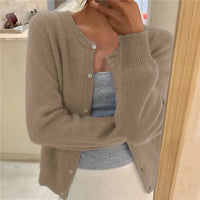 Sofia | Damen Klassiker Aufgesetzte Taschen Strickjacke – Khaki