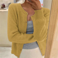 Sofia | Damen Klassiker Aufgesetzte Taschen Strickjacke – Gelb
