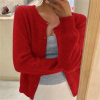 Sofia | Damen Klassiker Aufgesetzte Taschen Strickjacke – Rot