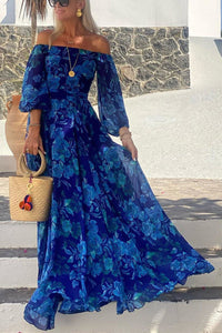 Isla | Florales Damen-Maxikleid mit schulterfreiem Design für Hochzeiten und Abendveranstaltungen – Blau