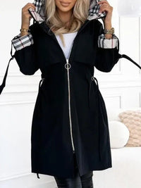 Nadine | Damen Lässig Kapuzen Trenchcoat – Schwarz