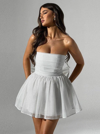 Wunderschönes Glitzer-Cocktailkleid für Damen | Mini – Weiß