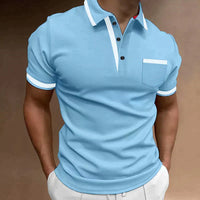 Herren Kragen mit Brusttasche Poloshirt – Blau