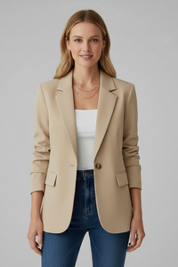 Xenia | Damen Roter Blazer mit Kerbe Revers – Beige