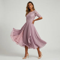 Ella | Damen Festliches Spitzen Midikleid – Rosa