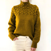 Hochgeschlossener Pullover aus Zopfstrick für Frauen – Khaki