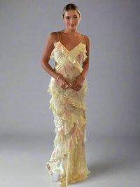 Marleen | Elegantes Volantkleid – Gelb