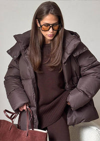 Sheila Pufferjacke mit abnehmbarer Kapuze – Dunkelbraun